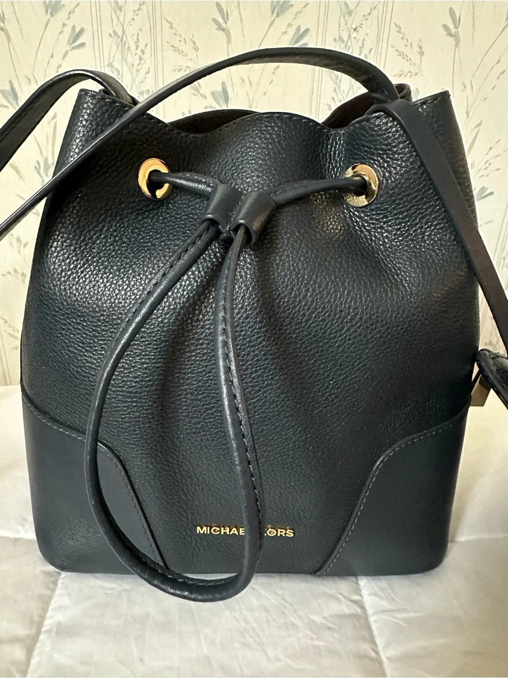 Michael Kors Navy Leather Bucket Bag with Pouch
